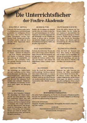 Die Unterrichtsfächer an der Foxfire - jetzt downloaden!