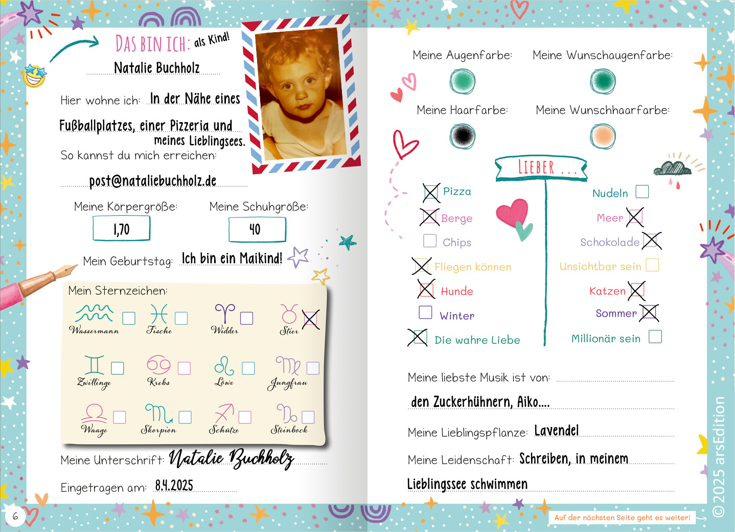 Freundebucheintrag von Autorin Natalie Buchholz, Seite 1